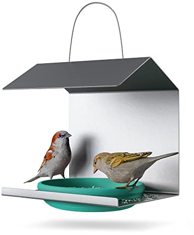 JoDaK Vogelhaus hängend mit Schale (Grün) für Balkon und Garten, EasyClean-Funktion, Wetterfest, Winterfest, Vogelhäuschen, Vogelfutterhaus, Vogeltränke, Vogelfutterspender