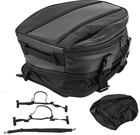 BigKing Motorcycle Tail Box,Motorcycle Rear Seat Bag Waterproof Back Saddle Helmet Tail Luggage Bags Box, Black