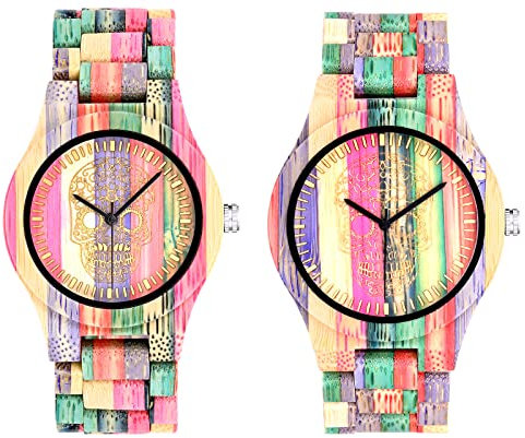 SUPBRO Holzuhren Herren Uhren Holz-Armbanduhr bunt Unisex Uhr Bambus Analog Armbanduhr Holzuhr Quarzwerk mit Holzarmband für Herren & Damen