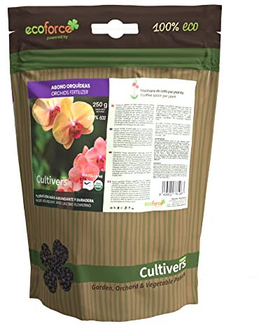 CULTIVERS Engrais Bio pour Orchidées 250 g. Engrais d'origine granulé 100% Biologique et végétalien. Stimule la Croissance et stimule la Floraison