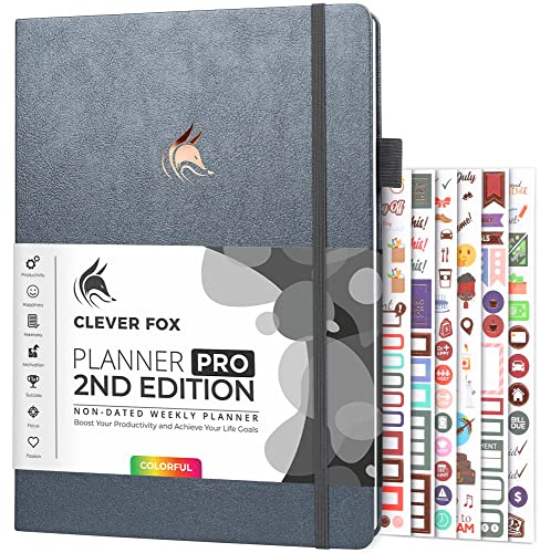 Clever Fox Planner PRO 2nd Edition – Undated Weekly Agenda for Tasks & Time Management – Life Organizer with To-do List, 21.5x28cm (Silver Black)
