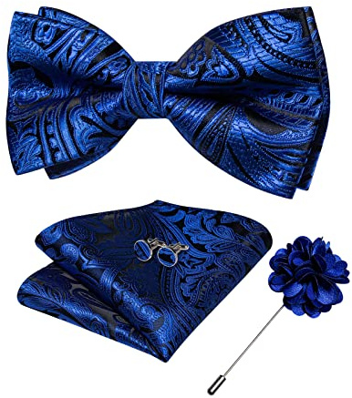 DiBanGu Nœud papillon en soie à motif paisley pour homme avec pochette carrée, épingle de revers, boutons de manchette, ensemble de nœud papillon pré-noué pour mariage, fête, bal de fin d'année