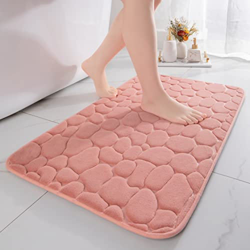 chakme Badematte Memoryschaum Badteppich Memory Foam Duschvorleger Saugfähige Badvorleger Badezimmerteppich Duschmatte Deko Fussmatte rutschfeste Matte für Badezimmer Wohnzimmer 50×80 cm, Rosa