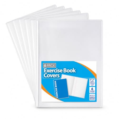 6 Pack 9 X 7 “Clear Exercise Book Covers Strong Plastic Protecting Sleeves Protector Cover Film Transparent Jacket, School Notebook (A5)