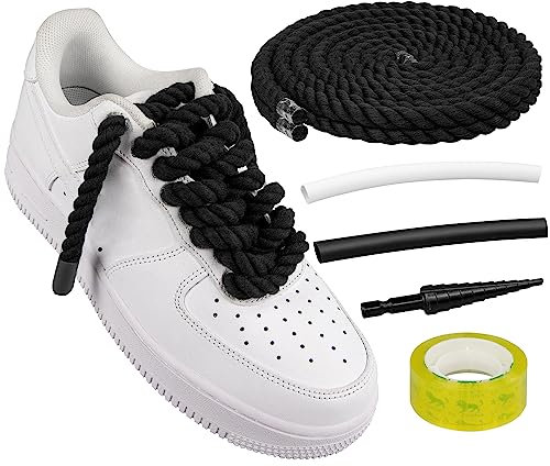 Endoto Cordones Gordos para Air Force 1, Cordón Cuerda Anchos Gruesa Grandes de Zapatos para AF1 Zapatillas, Big Rope Laces Torcidos de Algodón (Negro, Tamaño: 12.7MM)