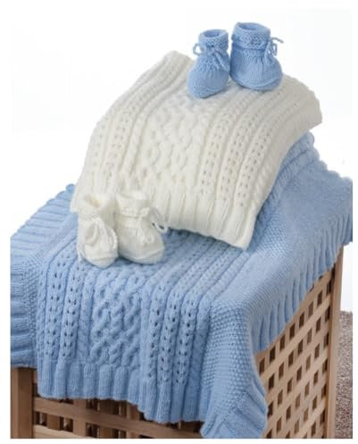 UKHKA Double Knitting Pattern for Cable Knit Baby Blanket & Bootees 183