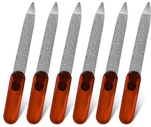 Mini Lima per unghie, confezione da 6 lime per unghie in metallo a doppia faccia con grana zaffiro in acciaio inox, con manico, multifunzione, per unghie naturali