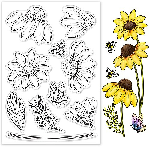 ORIGACH Daisy Flower Clear Stamps for Card Making Spring Flower Transparent Silicone Stamps for DIY Scrapbooking Journaling Photo Album Crafts Suppplies