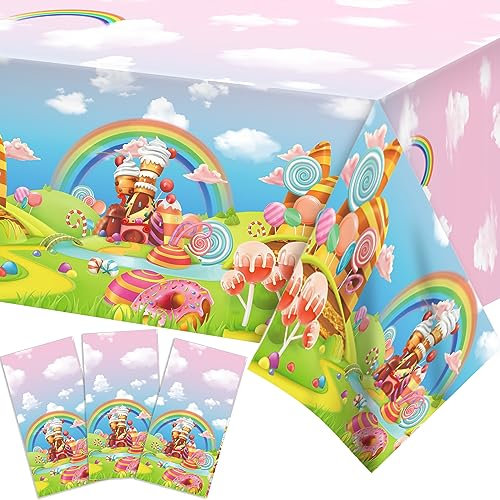 Candyland Party Tischdecke,Donut Plastik Tischdecken für Partys Candy Land Lollipop Einweg-Tischdecke für Party Lollipop Geburtstag Tischdecke Rechteckige Plastik Tischdecken 3Pcs