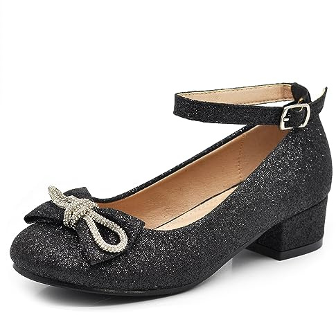 IF Chaussures Ballerines Fille Fille Paillettes Arc Strass Pierres Cérémonie Bijou W7008, 7008 Noir, 36 EU