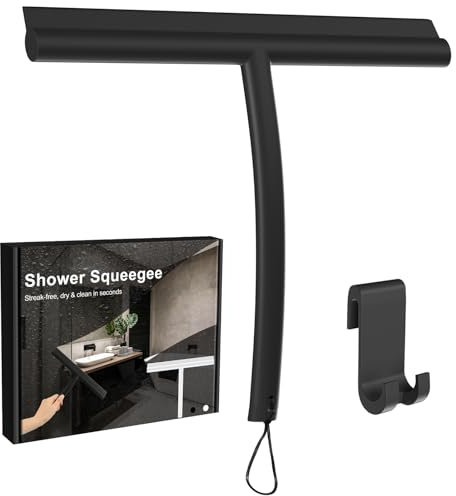 Duschwischer, Silikon Abzieher Dusche Tragbarer, Effiziente Reinigung，Abzieher mit Aufhängeschnur, für Fensterabzieher, Badezimmer, Spiegel, Glas-Reinigung, Fliesen- Schwarz