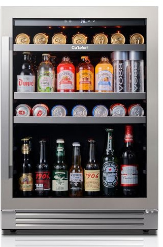 Ca'Lefort 24 Inch Beverage Refrigerator, 180 Can 34°F -54°F Beverage Fridges, Drink Fridge with Glass Door 3 LED Beverage Coolers Built in or Freestanding, Perfect for Home/Kitchen(Right-Hinged)