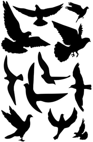 Fensteraufkleber Vogelschutz, 1 Satz Groß Größe Anti-Kollision Fenster Aufkleber, Vogel Form Fenster Aufkleber, Selbstklebend, zur Verhinderung von Personen und Vogelschlägen, Schwarz