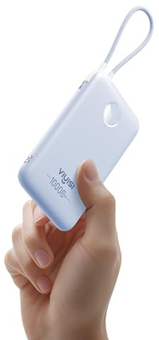 VIYISI Powerbank 10000mAh Ultradünn, 22.5W PD 20W Fast Charge mit Integriertem USB-C Kabel, LED-Anzeige Kompatibel mit iPhone 17 16 15 Pro Max, Samsung S26 S25, Blau
