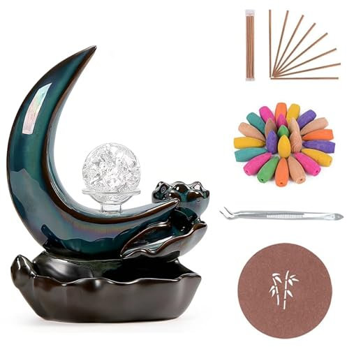 AouiSton porta incenso cascata, bruciatore incenso a cascata, con Coni di incenso a riflusso da 50 Pezzi, bastoncini d'incenso 30,supporto d'incenso per la decorazione domestica, yoga regalo