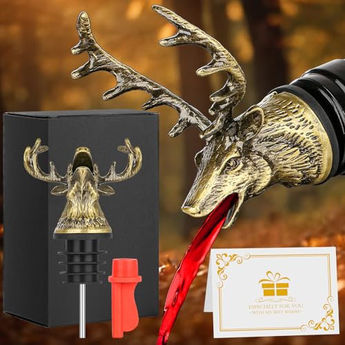 LULLEA Bec verseur en forme de tête de cerf, bec verseur et bouchon pour bouteille de vin spiritueux, cadeaux de Noël, cadeaux d'anniversaire, cadeaux de chasse pour chasseurs, hommes et femmes,
