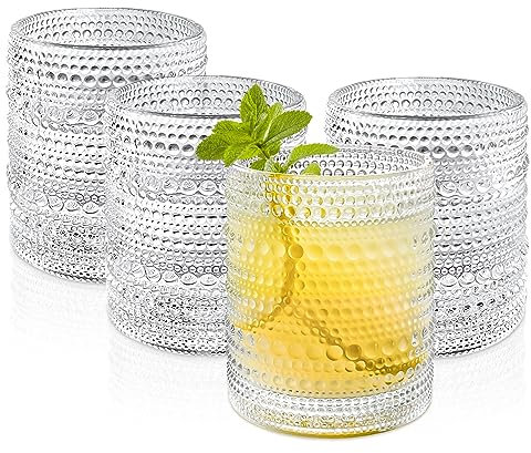 YODITI Lot de 4 Verre a Eau 350 ml: Verre à Whisky Coloré - Verrerie Vintage Verres Cocktail Gobelets - Lave-Vaisselle (Transparent)
