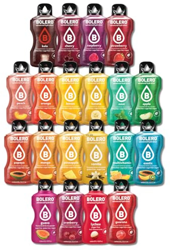 BOLERO | Assortiment de 20 sticks 9g de Poudre pour Boisson sans sucre à la Stevia | Sans Conservateur ni colorants artificiels, Faible en calories, il convient pour toute la Famille