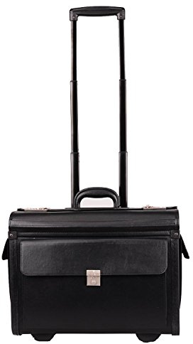 Large Wheeled Laptop Pilot Case in Grained Faux Leather Rolling Briefcase Business Bag on Wheels