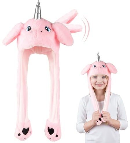 SilverChry Gorro Orejas Que Se Mueven, Sombrero Conejo con Orejas Móviles, Gorro Conejo Mueve Orejas, Cálido y Cómodo, Adecuado para El Calor Invernal,Fiestas de Disfraces,Navidad (UnicornioRosa)