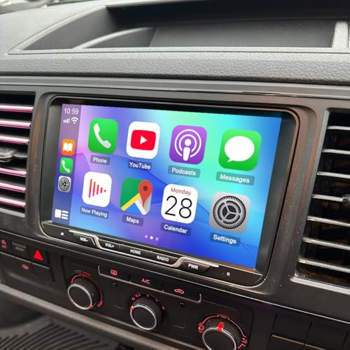 2+32GB 2 DIN Android 14 bilradio för VW Transporter T5/T6 2010-2020 med trådlös CarPlay och Android Auto, 9-tums pekskärm bilradio med GPS-navigering, FM, RDS och SWC