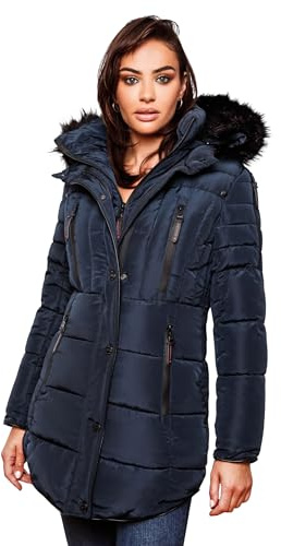 MARIKOO warme Damen Winter Jacke Winterjacke Parka Stepp Mantel lang B401 [B401-Moonshine-Blau-Gr.XS]