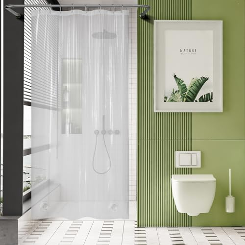 AmazerBath 48x72 Shower Curtain Stall, Small Shower Curtain for Shower Stall, Clear Bathroom Curtain Plastic, Thick PEVA Bathroom Accessories with 2 Clear Weighted Stones and 8 Grommet Holes