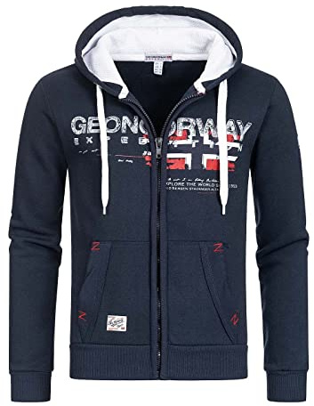 Geographical Norway GISLAND Men - Sudadera Capucha Bolsillos Hombre - Chaqueta Casual Hombres Abrigo - Camisetas Camisa Manga Larga - Hoodie Deportiva Regular Fitness Jacket Tops Azul Marino L