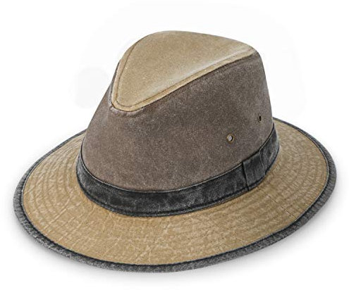 fiebig Travellerhut in Washed Cotton | Unisex Outdoorhut mit Waschung & Belüftung | Stabiler Stoffhut in Multicolour(58-L, Beige)