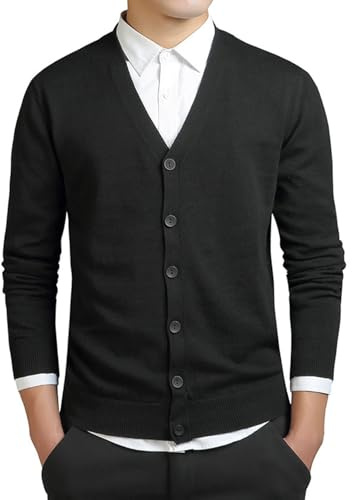 MANBOZIXi Cárdigan Hombre con Botones Suéter, Negro L