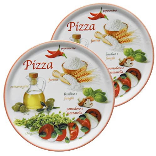 MamboCat Set di 2 piatti per pizza Napoli, rossi, Ø 33,8 cm, piatti con motivi, piatti antipasti per antipasti o mozzarella di pomodoro, piatti in porcellana colorata per pizza e pasta & Co