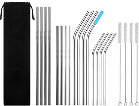 GOODFEER Metal Straws Set, 20-Pack Stainless Steel Reusable Drinking Straws | Includes Brushes and Silicone Tips, Safe for Hot and Cold Drinks, Easy to Clean, Perfect for Home or Restaurant