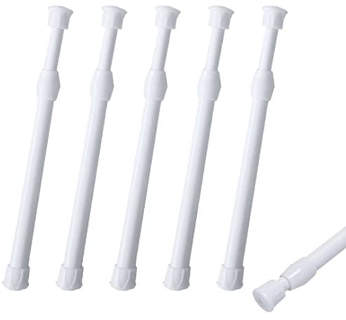 ZOCONE 5 Stück weiße Gardinenstangen, ausziehbare Gardinenstangen, 40 x 70 cm, einfach zu bedienende Federspannstangen für Vorhänge, verstellbare Teleskop-Gardinenstange für Schränke, Badezimmer,