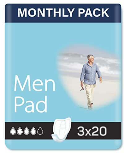 60 x Incontinence Pads Men with Adhesive Strip | Provides Extra Protection and Maximum Dryness | Mens Incontinence Pad | Anatomical Shaped | Pad for Men | (3 Packs of 20)