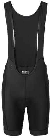 VAUDE Posta Bib Tights Radhose Herren kurz, bequeme Fahrradhose für Herren mit Träger & R-Pad Sitzpolster für sportliche Rennrad-Fahrten, schnelltrocknend & atmungsaktiv – Schwarz, L