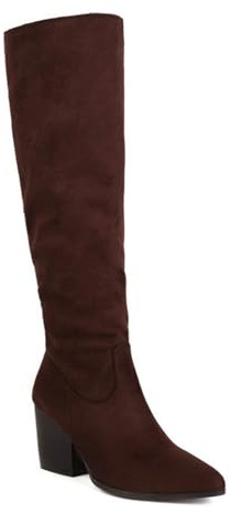 bbruriy Botas Altas hasta la Rodilla de Ante para Mujer, Botas largas elásticas con Cremallera Lateral, Puntera Puntiaguda, tacón de Bloque Grueso, Zapatos de Vestir para otoño e Invierno,Marrón,36