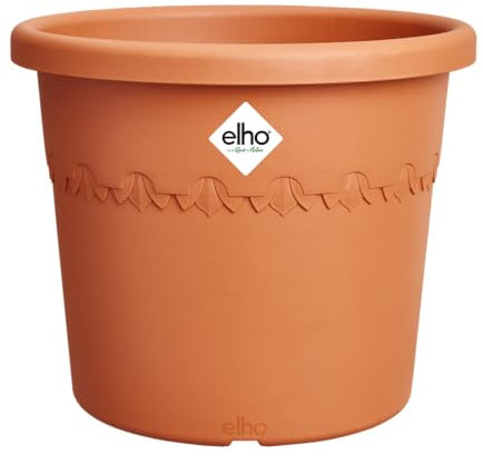 Elho Algarve Cilindro 35cm - Grand Pot de Fleurs Extérieur - Jardinières - Plastique 100% recyclé - Ø 34.5 x H 29 cm - Marron/Terre Cuite
