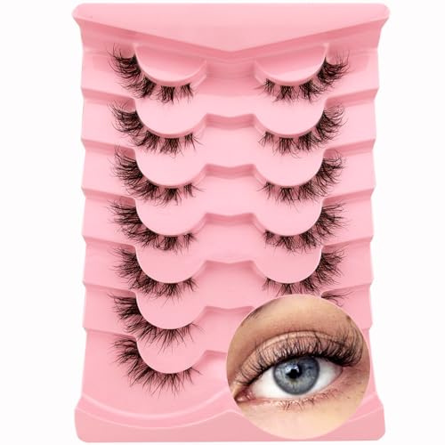 7 paires de Clear Band Faux cils 3D Oeil de Chat, Volume moelleux Curly Cat-Eye Cils artificiels Look Naturel, Réutilisables Faux cils de maquillage faits main(ZFD08)