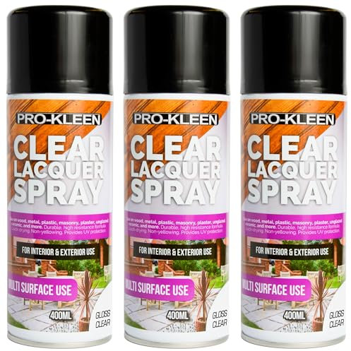 Pro-Kleen Clear Lacquer Spray - Protects and Seals - for Metal, Wood, Plastics & Ceramics - Fast Drying Formula for Interior and Exterior Surfaces - Clear, Durable & Flexible - (Gloss, 3 x 400ml)