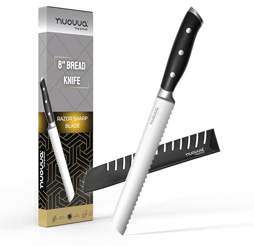nuovva Professional Serrated Bread Knife – Kitchen Bread Knives – 8 inch German High Carbon Stainless Steel – Sharp Bread Slicing Knife