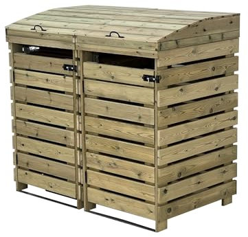 BinBreeze wheelie bin storage unit, wooden outdoor cover, recycling box storage (Double, without shelf)