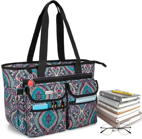 LoDrid Lehrertasche mit Bodenpolster, mit separater Laptop-Schicht (bis zu 39,6 cm), Lehrertaschen und Tragetaschen, Lehrer-Utility Bag mit großem Fach, Totem