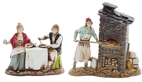 Moranduzzo Pizzabäcker und Paar am Tisch – Maßstab 1:22 für Krippe 8 cm – Standard 8 – Unzerbrechliche Figuren, Handbemalt, Stil '700, Offizielles Produkt, Hergestellt in Italien, Bildhauer M. Landi