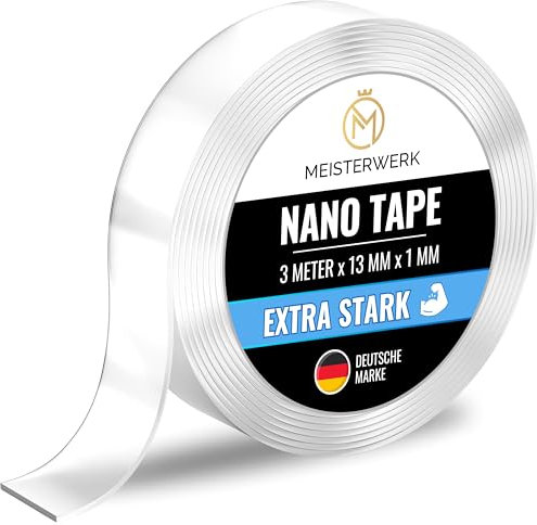 MEISTERWERK - Doppelseitiges Nano-Klebeband [EXTRA STARK] - Klebstofffrei & Spurlos dank Gecko-Effekt I Rutschfest - Waschbar & Wiederverwendbar