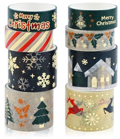 Washi Tape Set 8 Rullar Jul Tape Dekorativa Färgglada Japanska Washi Tape Set Washi-band Maskering för dekoratörer DIY Scrapbooking Party Sticker Papper Gåvor (Snöflinga)