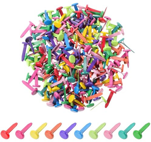 200 Stück Musterklammern Bunt Musterbeutelklammern Briefklammern Mini Brads Rundkopfklammern Mini Runde Brads Metall Bunte Klammer Musterklammer für Handwerk DIY Scrapbooking