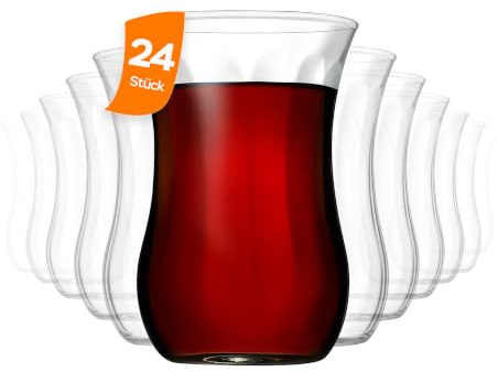 NORDIC SCHILLER Teegläser Set 120 cc, (24 Teeglaser) Türkisches Teeglas, Glatt oder Strukturiert, Hitzebeständig, Spülmaschinengeeignet, Authentisch & Stapelbar, Hochwertiges Glas für Tee & Getränke
