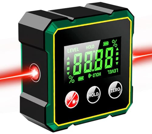 Inclinomètre Magnétique Numérique avec Laser Electronique, Niveau Numérique USB Rechargeable, Base Magnétique Forte et Ecran LCD Rétro-éclairé, Rapporteur Inclinomètre pour le Travail du Bois (A)
