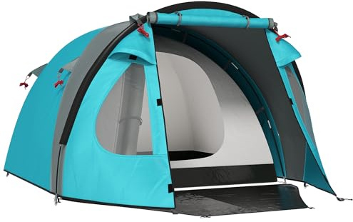 Outsunny Tente de Camping 2-4 Personnes, Tente Dôme Familiale Imperméable, avec Fenêtres, Poche, Sac de Transport et Crochet, pour Pique-Nique, Randonnée, Trekking, Camping, Bleu Ciel