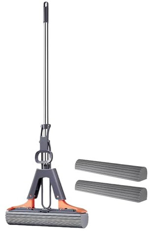 Qkbuza Balai Lave Sol, Serpillière Éponge, Vadrouille Éponge, Balai Éponge Absorbant, Balai Lave Sol avec 2 Éponge PVA Absorbante Et Réutilisables, pour Carrelage, Stratifié, Bois Dur